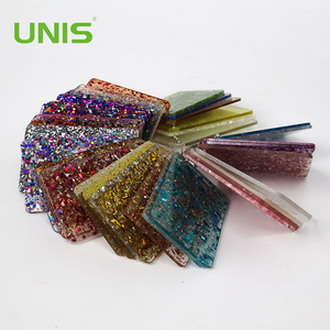 Hoja acrílica con purpurina de colores de 3 mm.